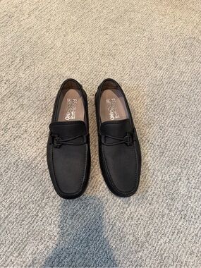 Salvatore Ferragamo Black Pebbled Leather Slip-On Loafers